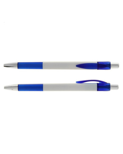 Ручка шариковая авт пластик Лого Квадрат корпус белая с синими вставками стержень синий