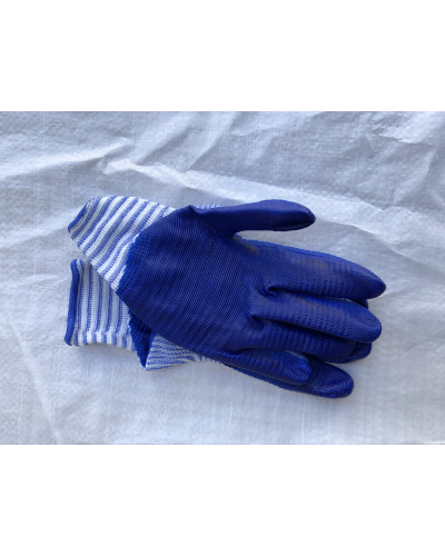 Перчатки нейлоновые №10 полосатые  с синим облитием  №32