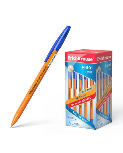 Ручка шариковая ErichKrause "R-301 Orange Stick" узел 0.7мм, чернила синие 43194