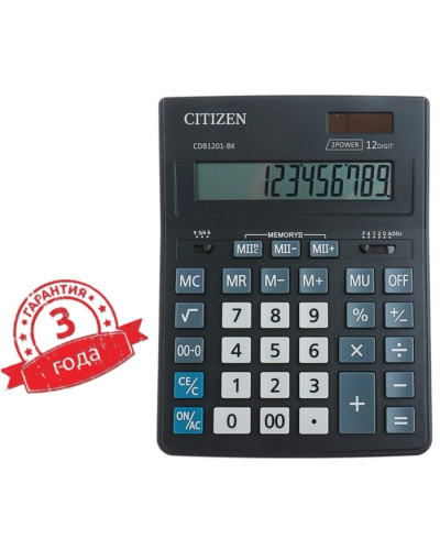 калькулятор настольный 12-разр 155*205*28мм 2-е питание чёрн CDB1201-BK