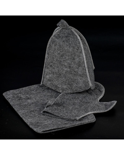 Набор для бани из 3-х пр. Шапка "Classic gray", коврик, рукавичка TM ”Бацькина баня"