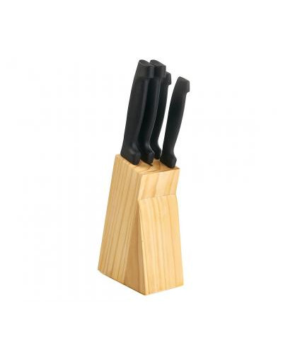 Набор ножей  5пр дер/подс кухонных №1: 4 ножа пласт/ручка + подставка дер