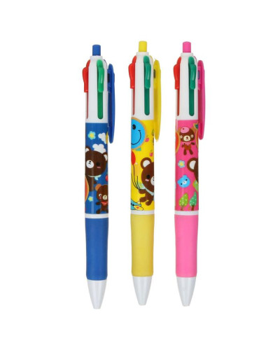 Ручка шариковая, автоматическая, 4-х цветная с рисунком, МИКС