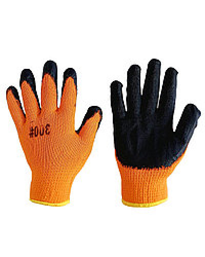 Перчатки рабочие со вспененным латексным покрытием, утепленные оранжевые